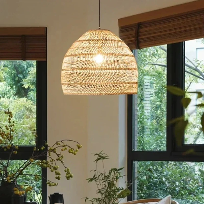 

Rattan Cloche Pendant Lamps Vintage Style Handmake Rattan Light Home Decor Living Room Cafe Kitchen Island Hanging Lamps