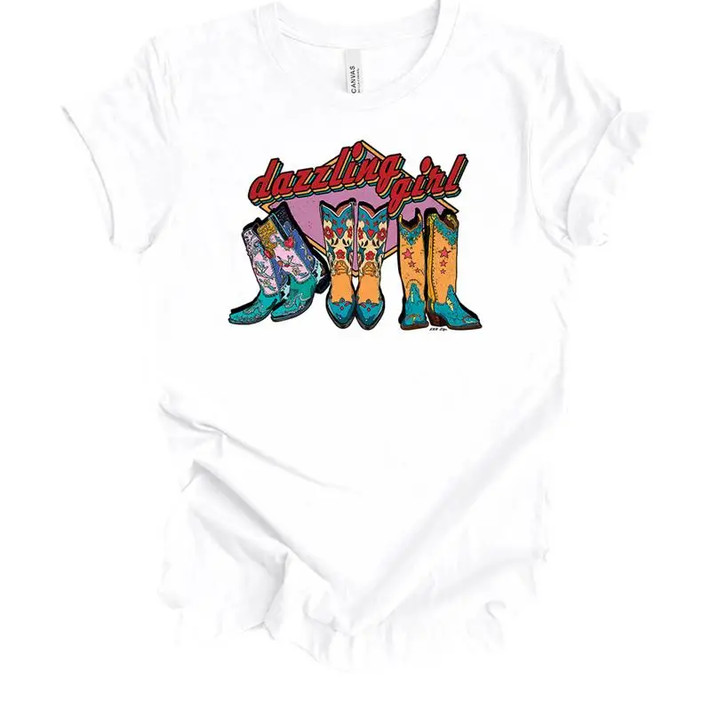 

Dazzling Girl Boots Colorfully Cute Western Trio Shoes Ladies T shirt