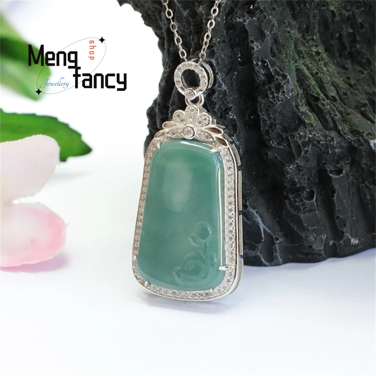 Natural S925 Silver Inlaid Ice Blue Water Jadeite Buddha Yin Lotus Necklace Simple Elegant Personalized Fashion Luxury Jewelry