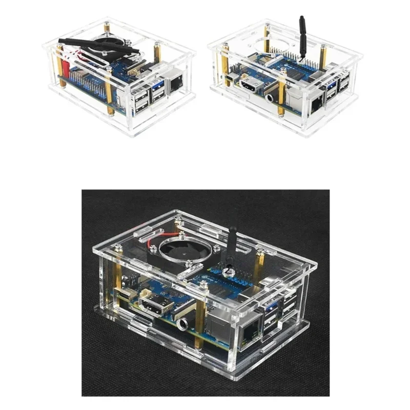 오렌지 파이 3B 보드 케이스용 아크릴 인클로저 박스 냉각 선풍기, 냉각 선풍기 방열판 포함 외부 쉘