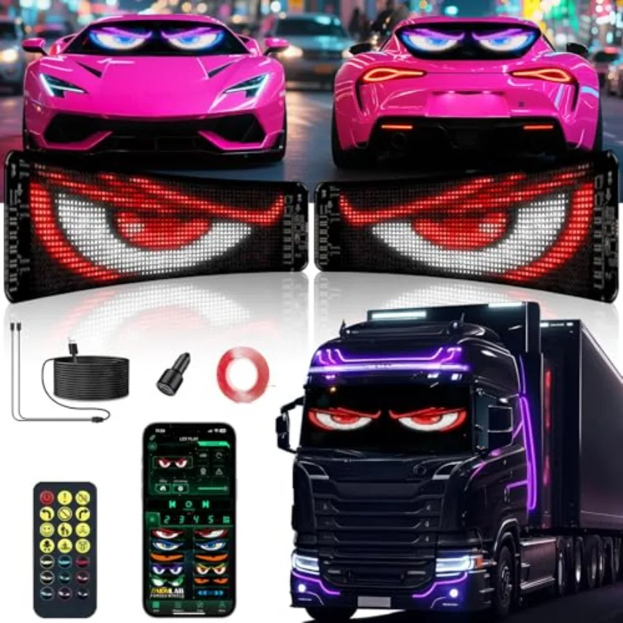 

2 Pack Devil Eyes Light for Cars LED Car Sign Windshield Display Truck Decoration Programmable Matrix Remote/App Control Custom