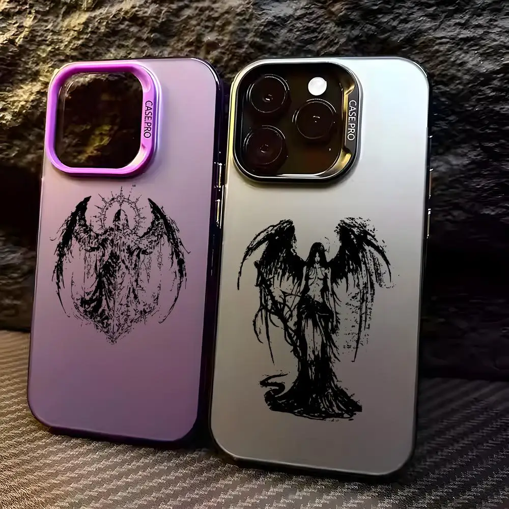 Black Angel Death demon Phone Case For iPhone 17 16 15 14 13 12 11 Pro Max Designer Matte Laser Aurora Funda Phone Case