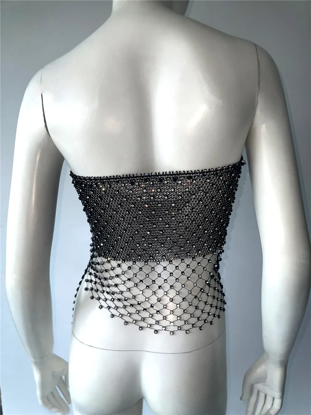 Top a tubo con spacco laterale con strass di lusso per le donne Sexy vedere attraverso la canotta con diamanti a rete scavata canotta da discoteca rave
