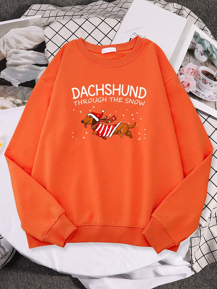 Dachshund Through The Snow Funny Dog Christmas Womne Hoody Yule Gift Trend Full Sleeve Pullover Street Comfortable Sportswears