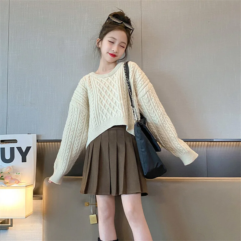 

Girls Sweater Wool Coat Kids Tops Knitting 2023 Princess Thicken Warm Winter Autumn Plus Size Cottons Pullover Children's Clothi