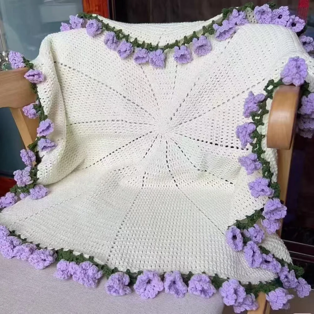Crochet Bouquet Blanket DIY Rose Handmade Material Package Floral Woolen Ball Craft Kit Woven Artificial Home Decoration Gift