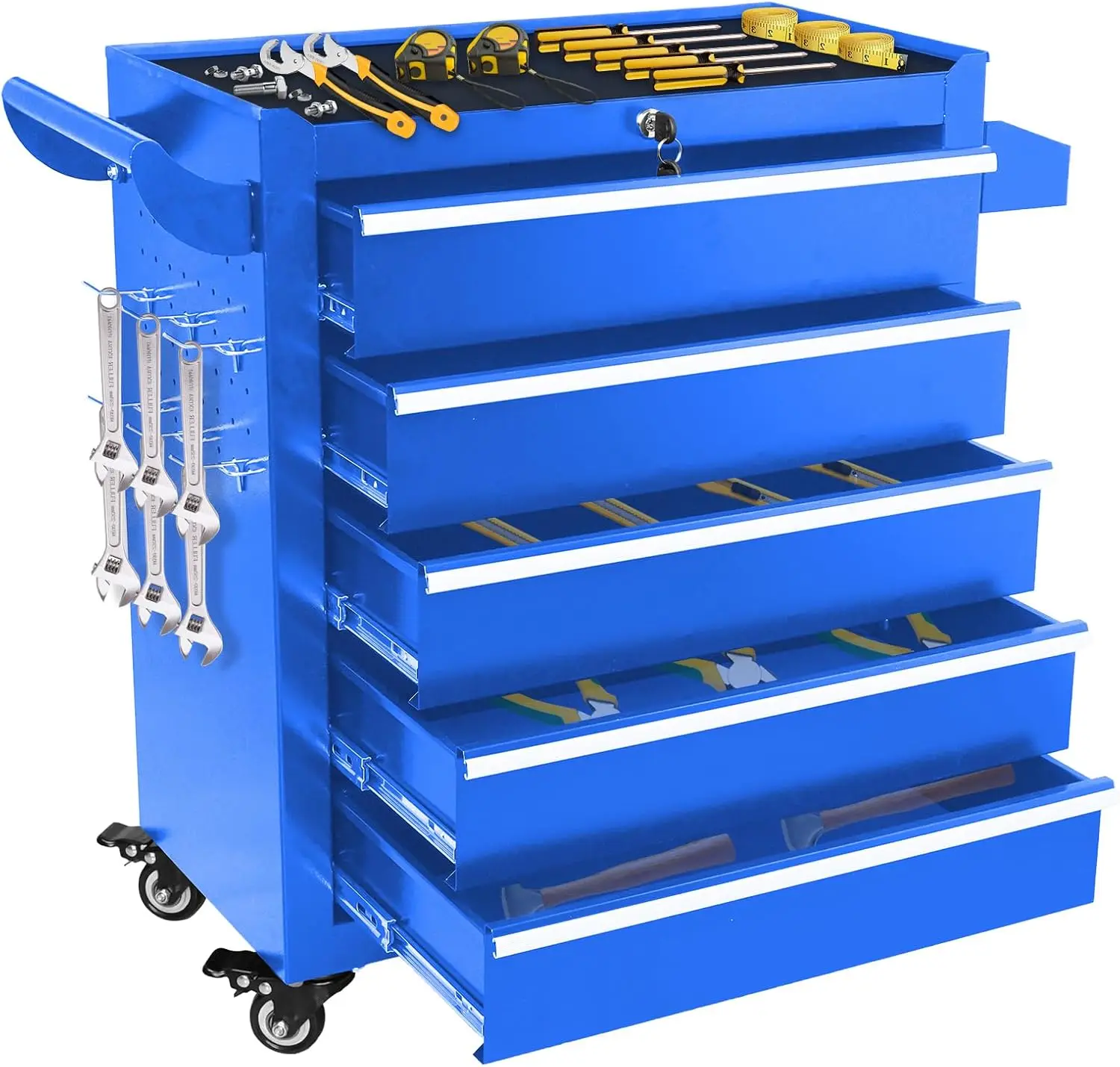 

Rolling Tool Chest with 5 Drawers, Metal Tool Box with Wheels, Locking Garage Storage Cabinet Sliding