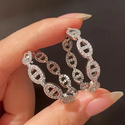 Huitan Gorgeous Circle Hoop Earrings Female Daily Party Accessories Luxury Silver Color Brilliant Zirconia Jewelry for Women