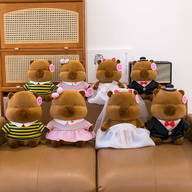 

40cm Kawaii Capybara Plush Toy Stuffed Doll Couple Wedding Dress Cute Cuddly Animal for Kids Birthday Gift Soft Large Teddy Bear