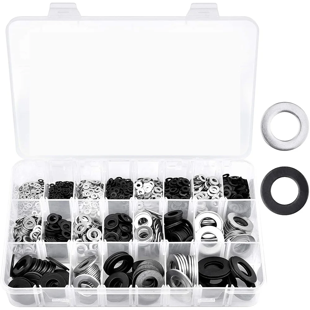 

Flat Washers - 1300Pcs Flat Washers 10 Sizes Stainless Steel Flat Washers and Lock Washers Washer Assortment Set