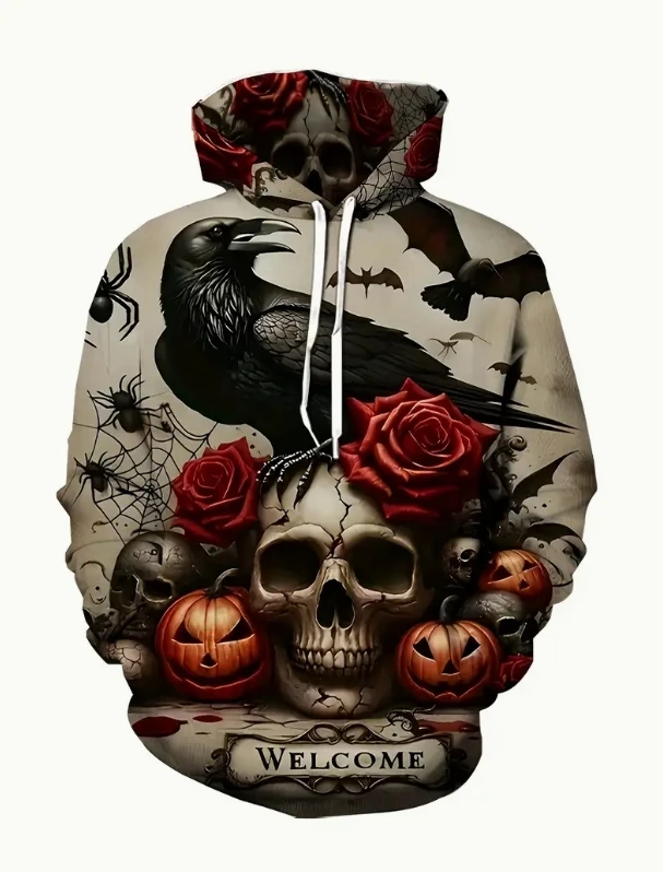 

Plus Size Men's Casual Hoodie with Hamburger Pizza Fries Print - Black & Red Fast Food Graphic Pullover, Lounge Clothing,