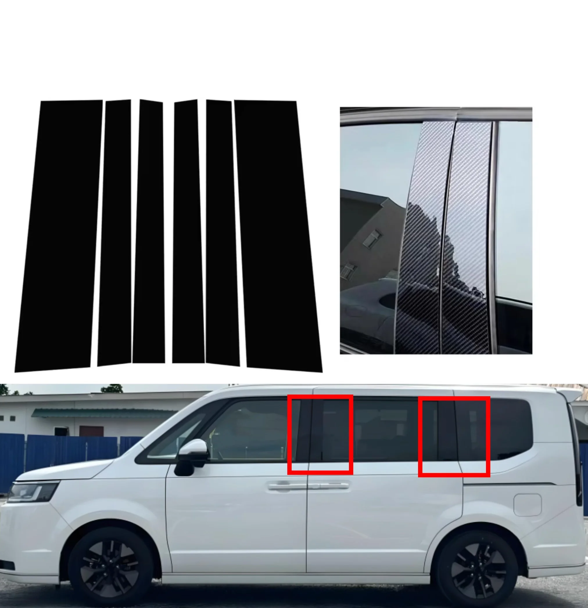 

6pcs Glossy Black Silvery Carbon Door Window Pillar Posts Fit For Honda Stepwgn 2015-2021 Door Trim Cover Stickers