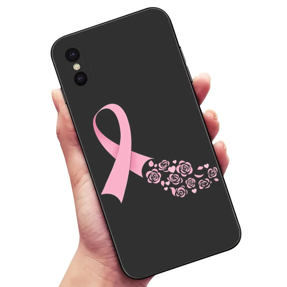 Girl Breast Cancer Pink Ribbon Phone Case For Samsung S24,23,22,30,21,10,9,Ultra,Plus,Lite,FE,5G Black Soft Case