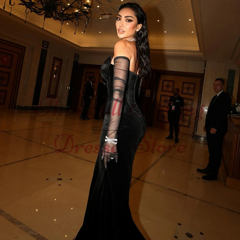 Thinyfull Black Mermaid Prom Evening Dresses Saudi Arabia Sweetheart Beadings Party Dress Formal Cocktail Prom Gowns Customized