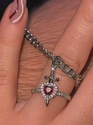 Couple Heart and Sword Necklace set with gift box  - 18K Gold Plated STAINLESS STEEL Crystal ring bracelet set  for Women Men