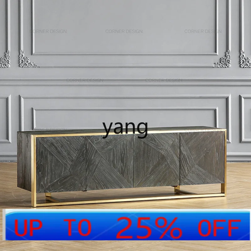 LMM light luxury wabi wind TV cabinet black American solid wood high style living room home