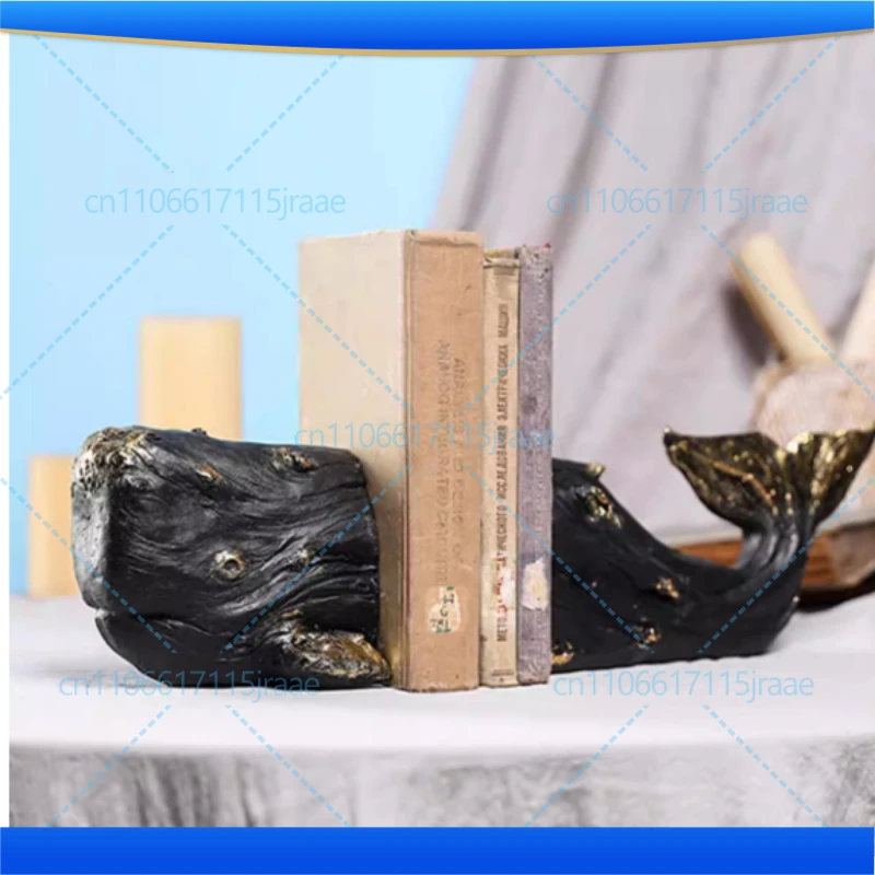 Gold Plated Whale Bookends Library Bookshelf Resin Crafts Ornaments Sculpture Desk Decoration Room Aesthetics Decor