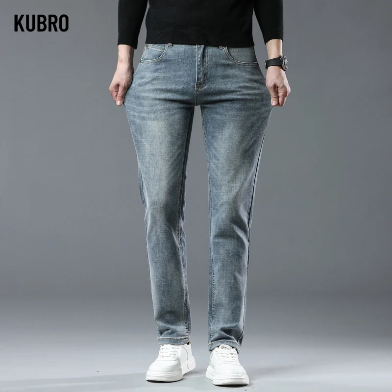 KUBRO 2025 New Spring Fashion Men's Jeans Business Casual Stretch Straight Denim Trousers Classic All Match Male Brand Clothing