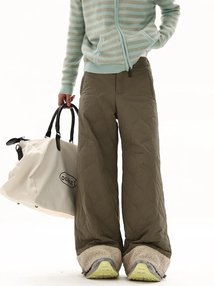 

Мужские зимние утепленные прямые лыжные брюки из овечьего флиса с широкими штанинами для температур ниже 40 градусов, повседневные брюки