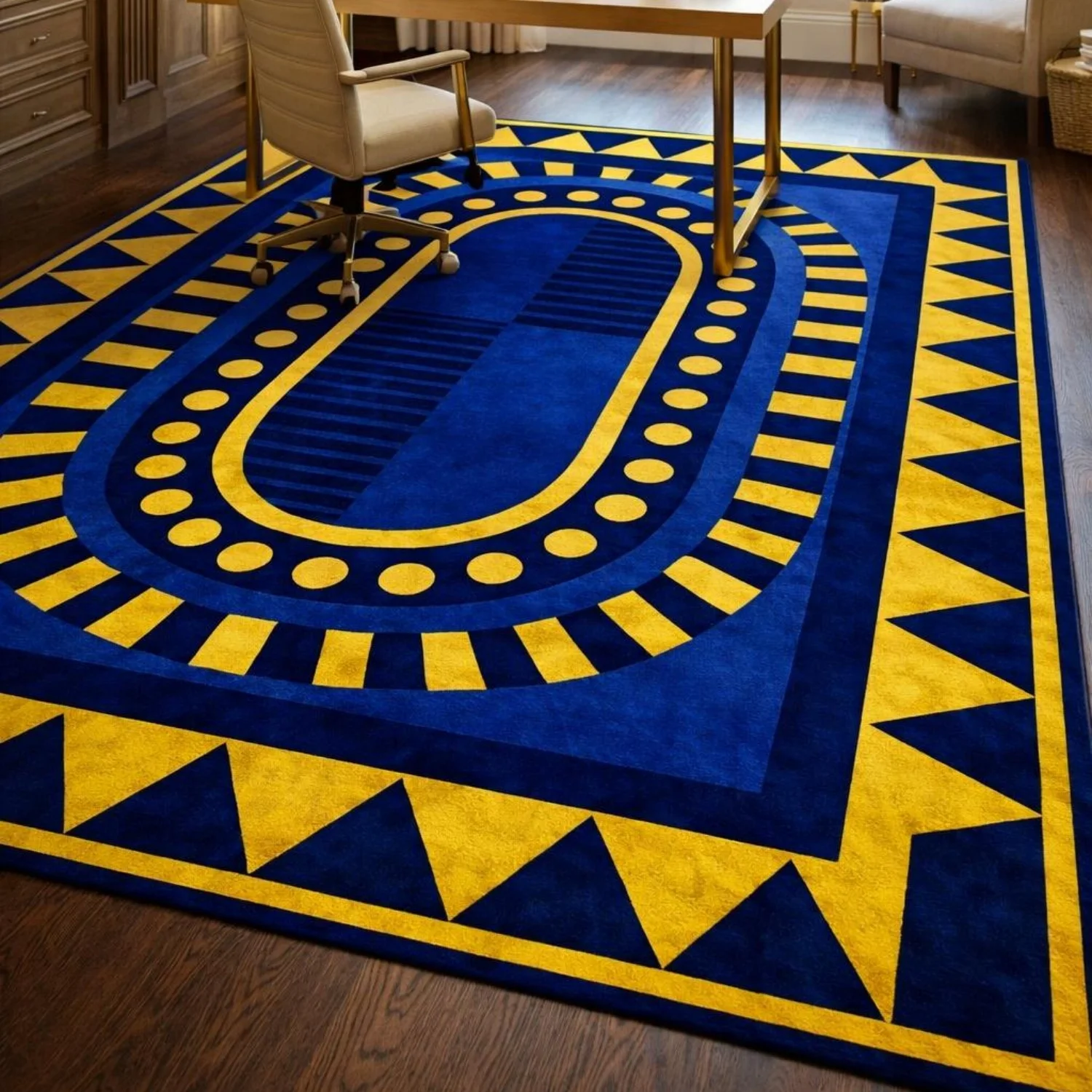 Room Decor Rug  Blue and Yellow Geometric H1and Tufted Area Rug Modern Abstract Oval Pattern Rug Bold Contemporary Living Room Carpet StateM1ent Floor DE1cor