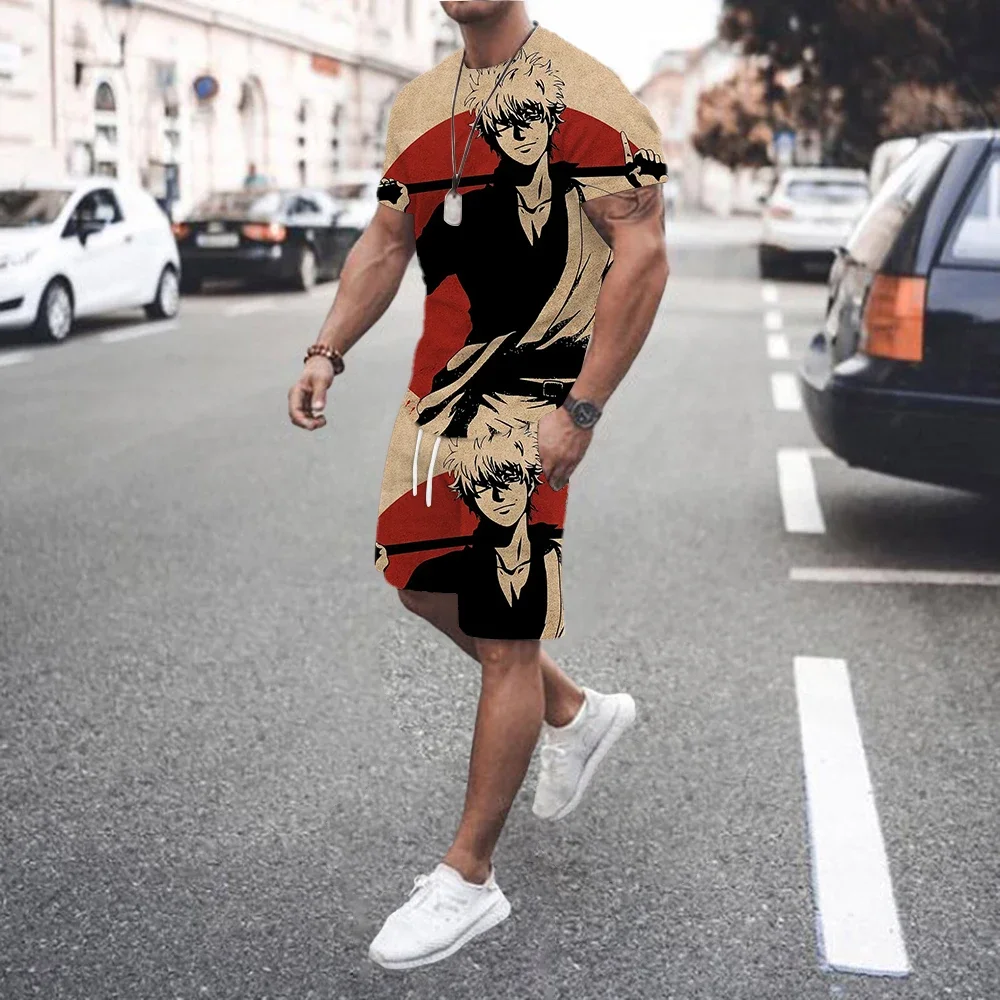 2025 Men's Fashion 3D Printed Sports Suit Round Neck T-shirt Shorts Two-piece Set Personalized Streetwear Summer New Product