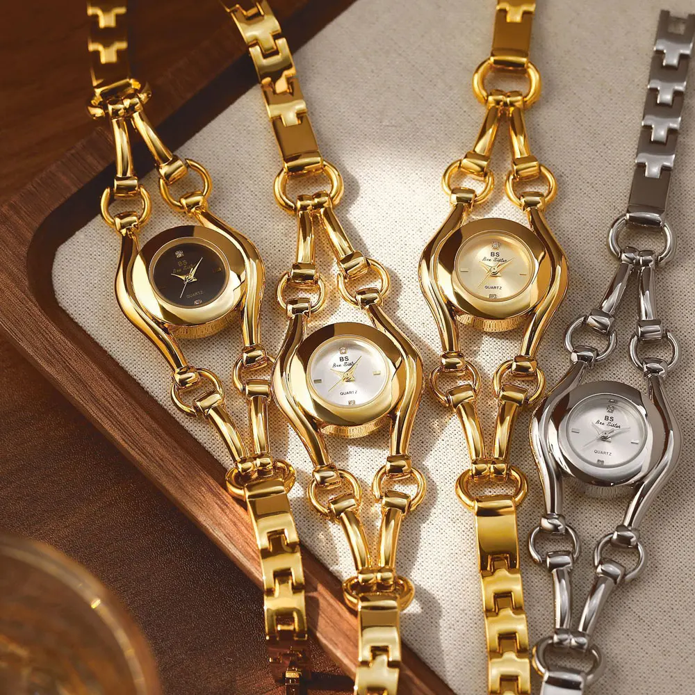 Модные роскошные часы для женщин, новинка 2024, роскошные золотые винтажные женские наручные часы, женское платье, кварцевые часы Relogio Feminino