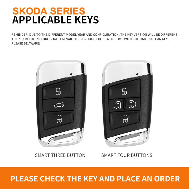 3 Buttons Fashion Alloy Car Remote Key Case Protector Cover Leather Shell Fob Holder for Skoda Superb A7 Kodiaq Auto Accessories