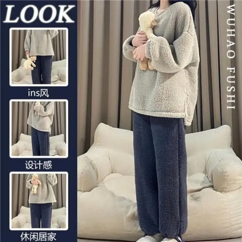 

Женский пижамный комплект, осенне-зимний утепленный пижамный комплект, фланелевая теплая домашняя одежда, которую можно носить в качестве верхней одежды, одежда для сна из кораллового флиса с героями мультфильмов