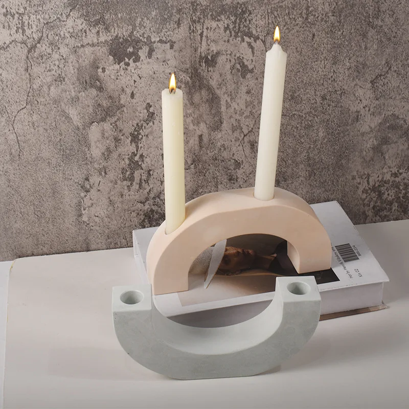 Modern Simple Arch Candlestick Mold Double Hole Arch Bridge TypeUAroma-Shaped Gypsum Candle Stick Silicone Mold