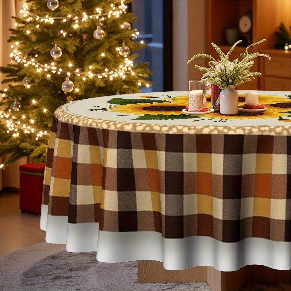 1 tablecloth, Christmas, sunflower-themed round tablecloth, suitable for restaurants and kitchens