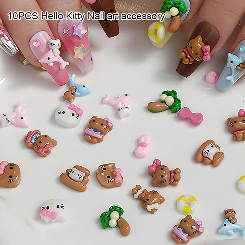 10 sztuk/zestaw 3D Hello Kitty akcesoria do zdobienia paznokci DIY akcesoria do dekoracji paznokci Mini Kitty materiały do Manicure akcesoria do zawieszania paznokci