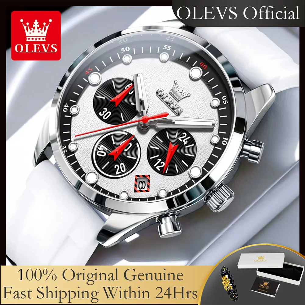 

OLEVS 5602, оригинальные кварцевые часы для мужчин, модный силиконовый ремешок, водонепроницаемые наручные часы, календарь, хронограф, спортивные мужские часы