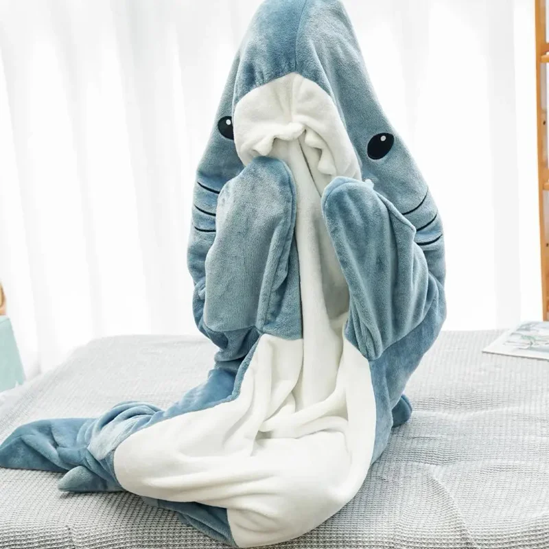 Cartoon Shark Pajamas Sleeping Bag Unisex Wearable Shark Blanket  Hoodie Animal Blue Shark Costume Pajamas Adult Kids Teenager