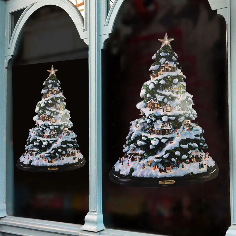 

Christmas Tree Window Stickers Rotating Sculpture Train Decoration Christmas Decorations Winter Home Furnishings Christmas Decor