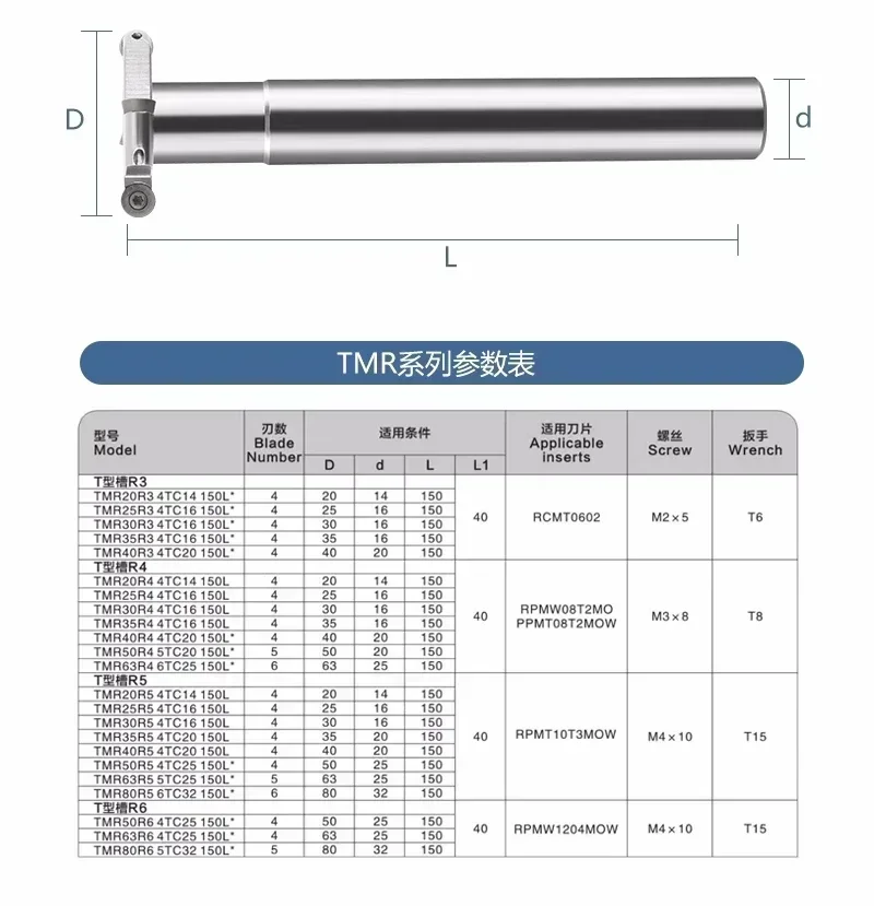TMR T-slot R2.5 R3 R4 R5 R6 fresa R arco fresa T Scanalatura Fresa RDMW RCMT RPMT 1204 CNC Inserti in metallo duro