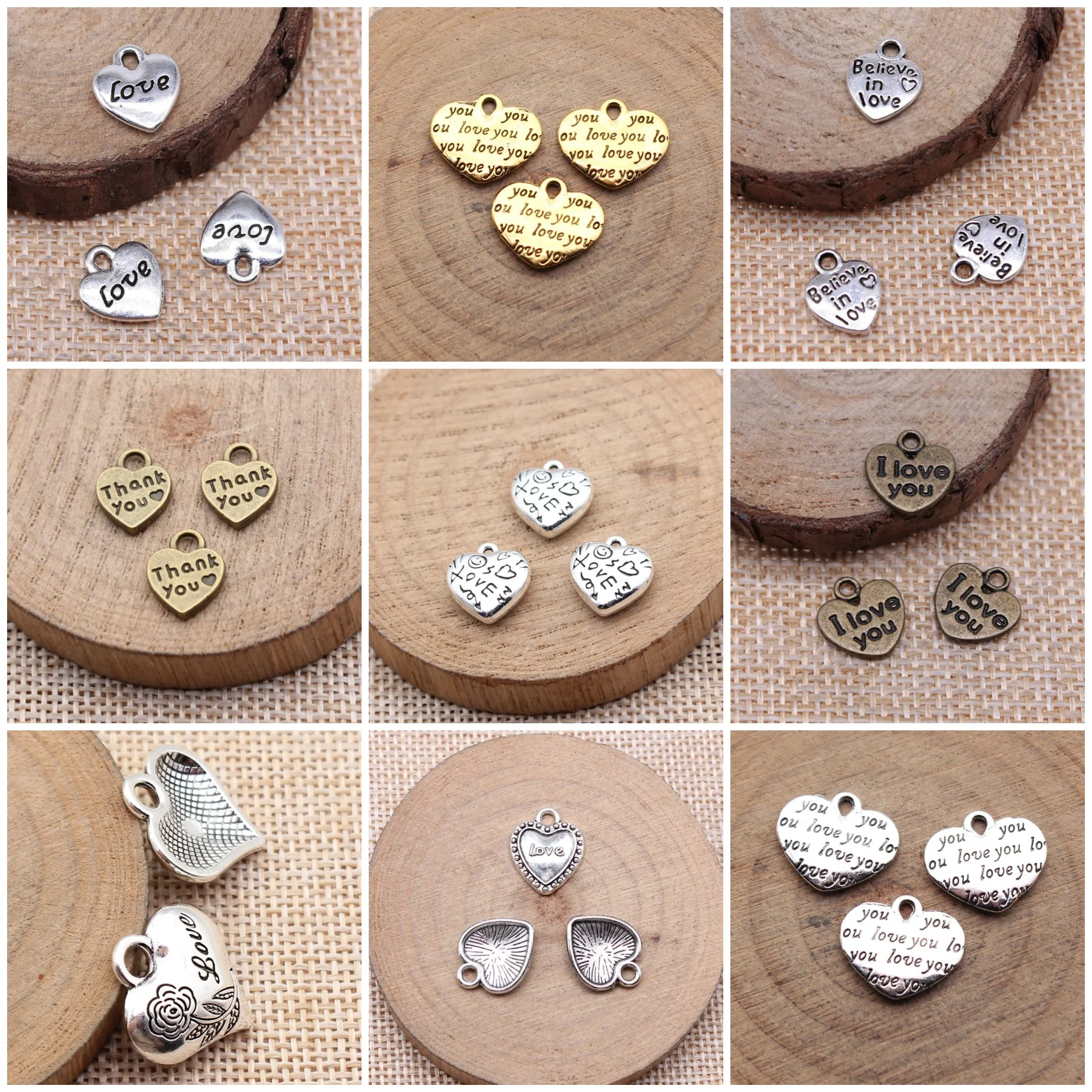 Boho Heart Shape Blank Word Tag Charms Pendant Custom Jewelry Parts Charms For Jewelry Making Bracelet Necklace DIY Craft Bulk