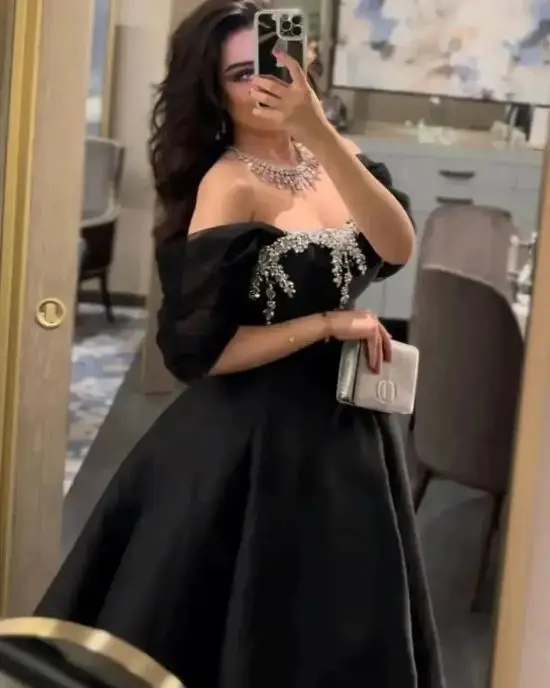 Saudi Arabia Black Prom Dresses customization Dubai Women Evening Dresses Off the Shoulder Crystal Diamond Women Party Gowns
