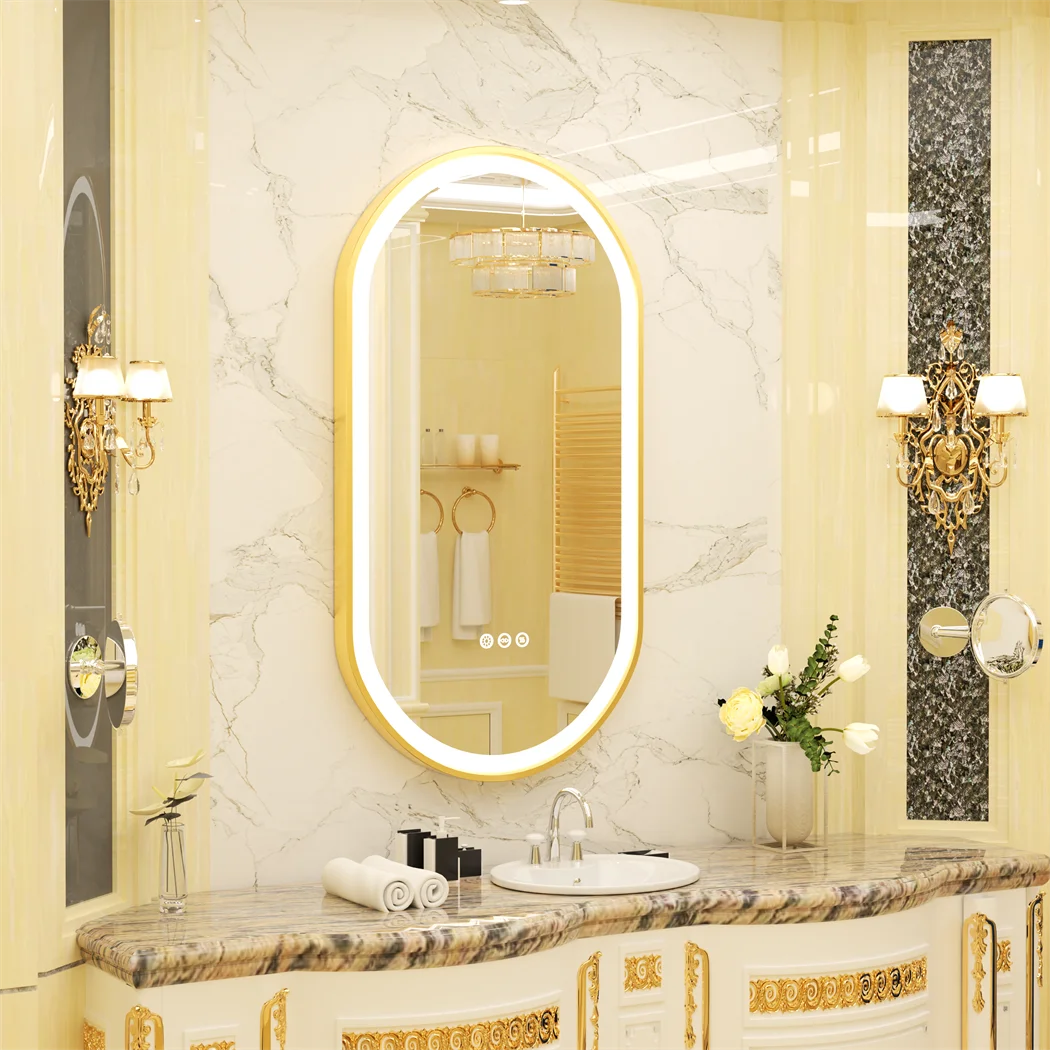 LUVODI Modern Gold Aluminum Framed LED Bathroom Mirror Full Length Makeup Dressing Mirror Fogless for Bathroom