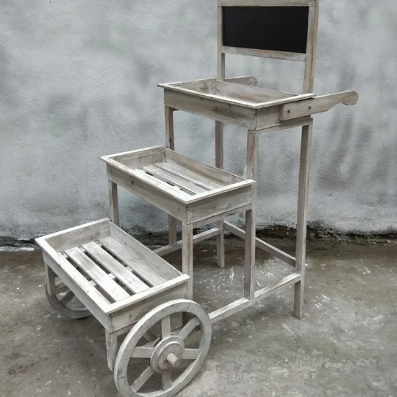 Creative retro old shop garden balcony decoration flower stand pastoral wood cafe office soft decoration