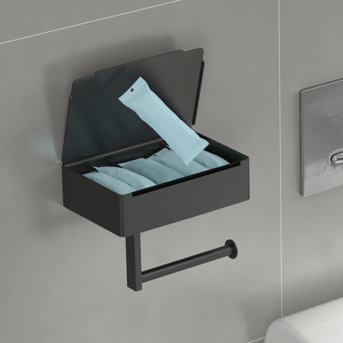 2 In 1 Home Adhesive Toilet Paper Holder Box with Shelf and Storage Box Wall Mount Toilet Paper Roll Box view 5