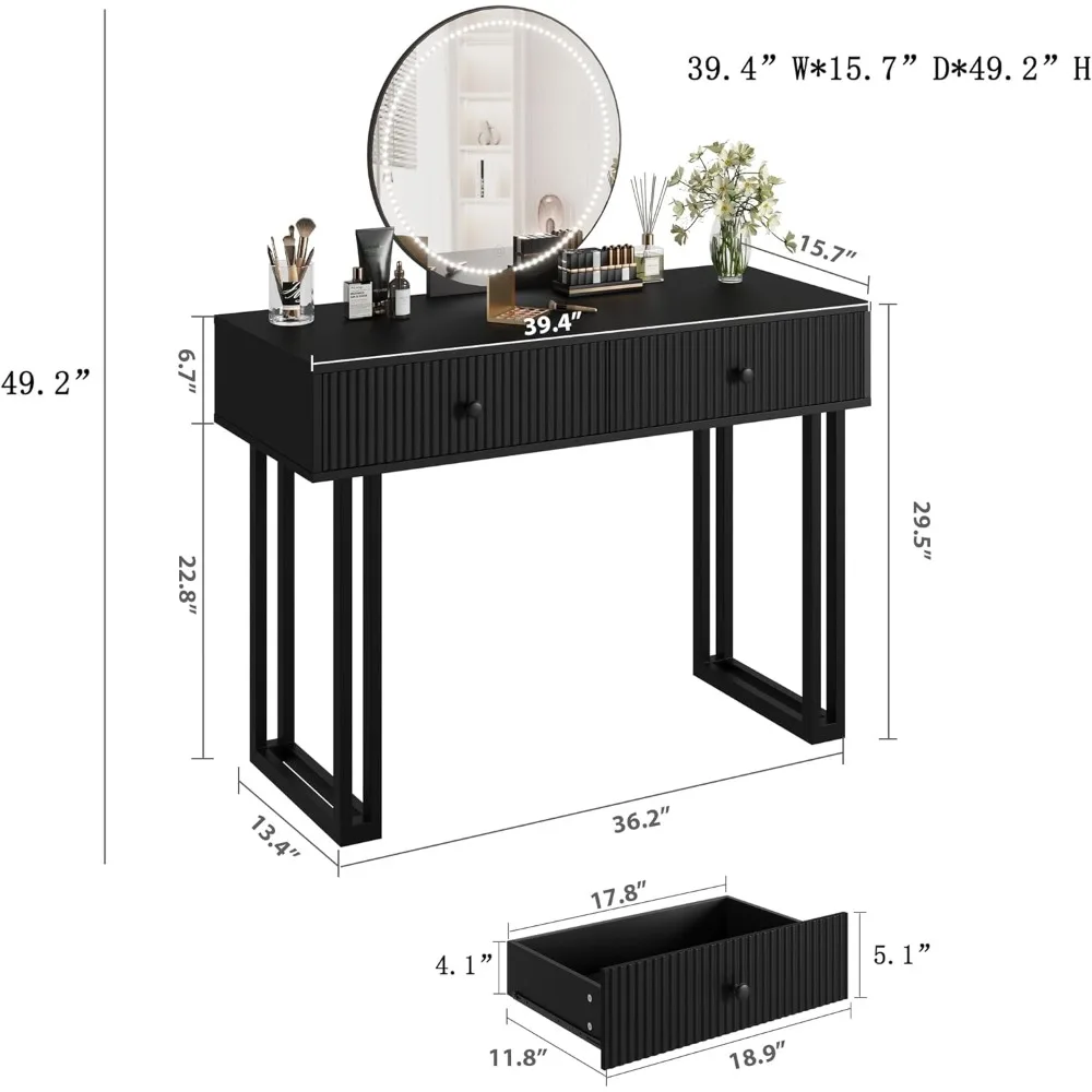 illuminated makeup vanity desk with adjustable height and 3-color led lights