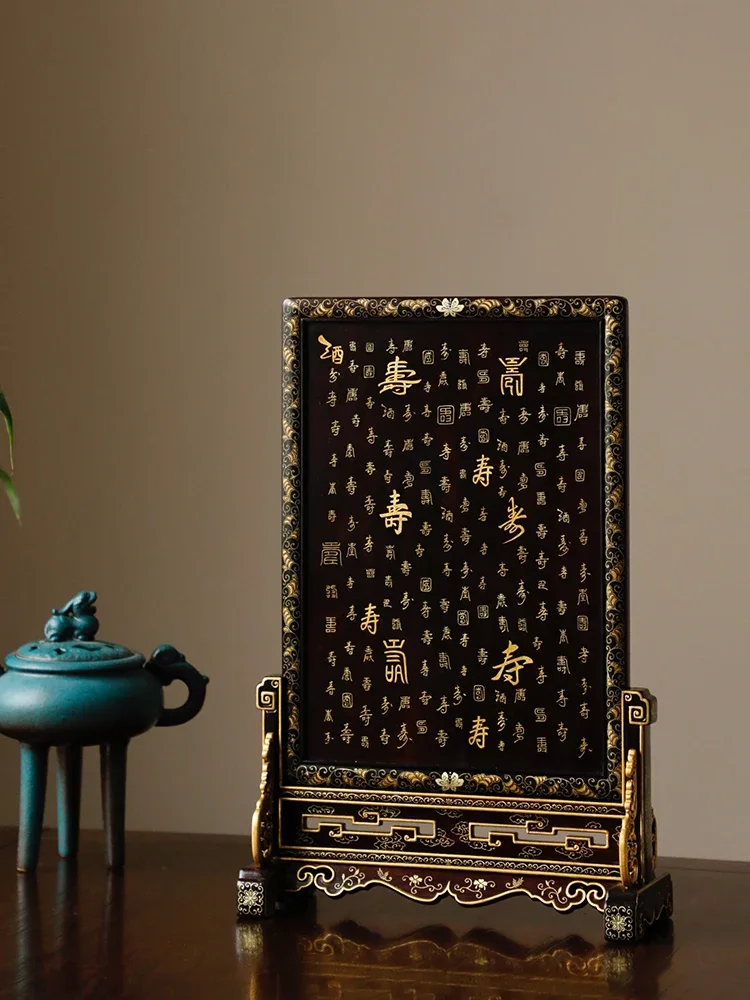 Rosewood interstitial cultural heritage inlaid flower and bird picture desktop small screen high-end handicraft ornaments