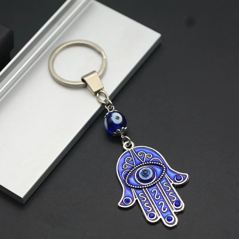 Turkish palm blue eye keychain painted oil coloured glaze metal keychain bag pendant