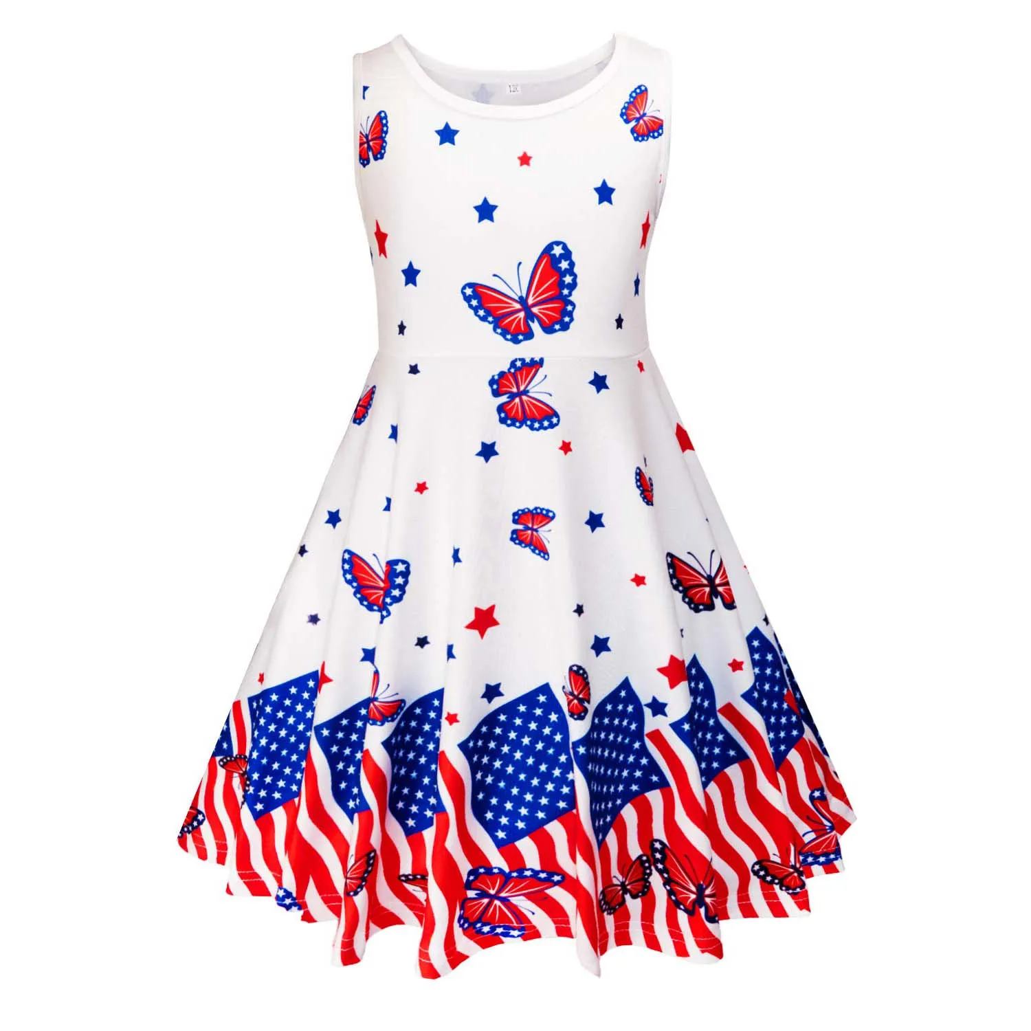 YZYmanualroom Party Dress 4th July Little Girls Sleeveless Dresses Casual Printed Twirl 2-15T