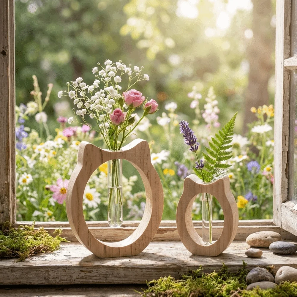 Minimalist Hydroponic Plant Vases Creative Modern Style Glass Cylinder Tube Vase Wooden Table Centerpiece Planter