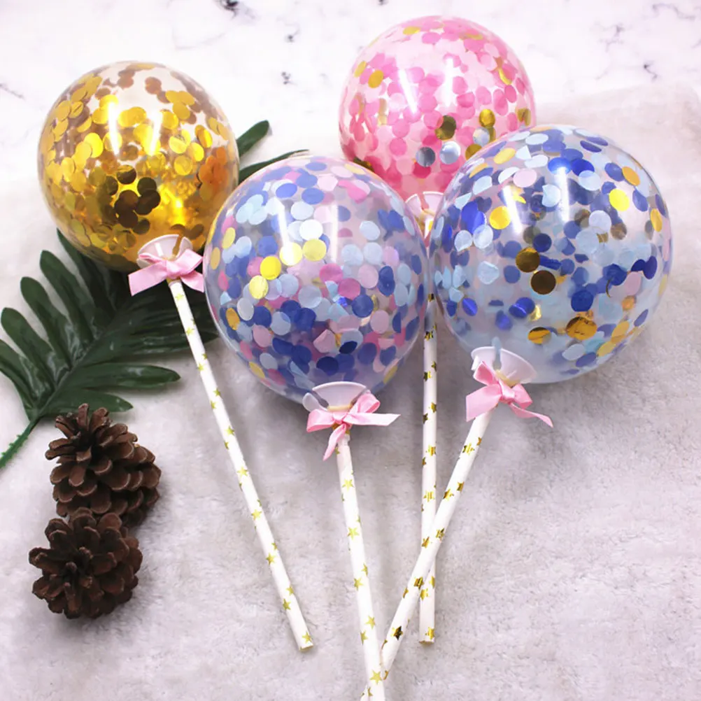 

12pcs 5 Inches Confetti Balloons Cake Toppers Balloons Cake Picks Birthday Cupcake Decoration Dessert Insert Party Favors For