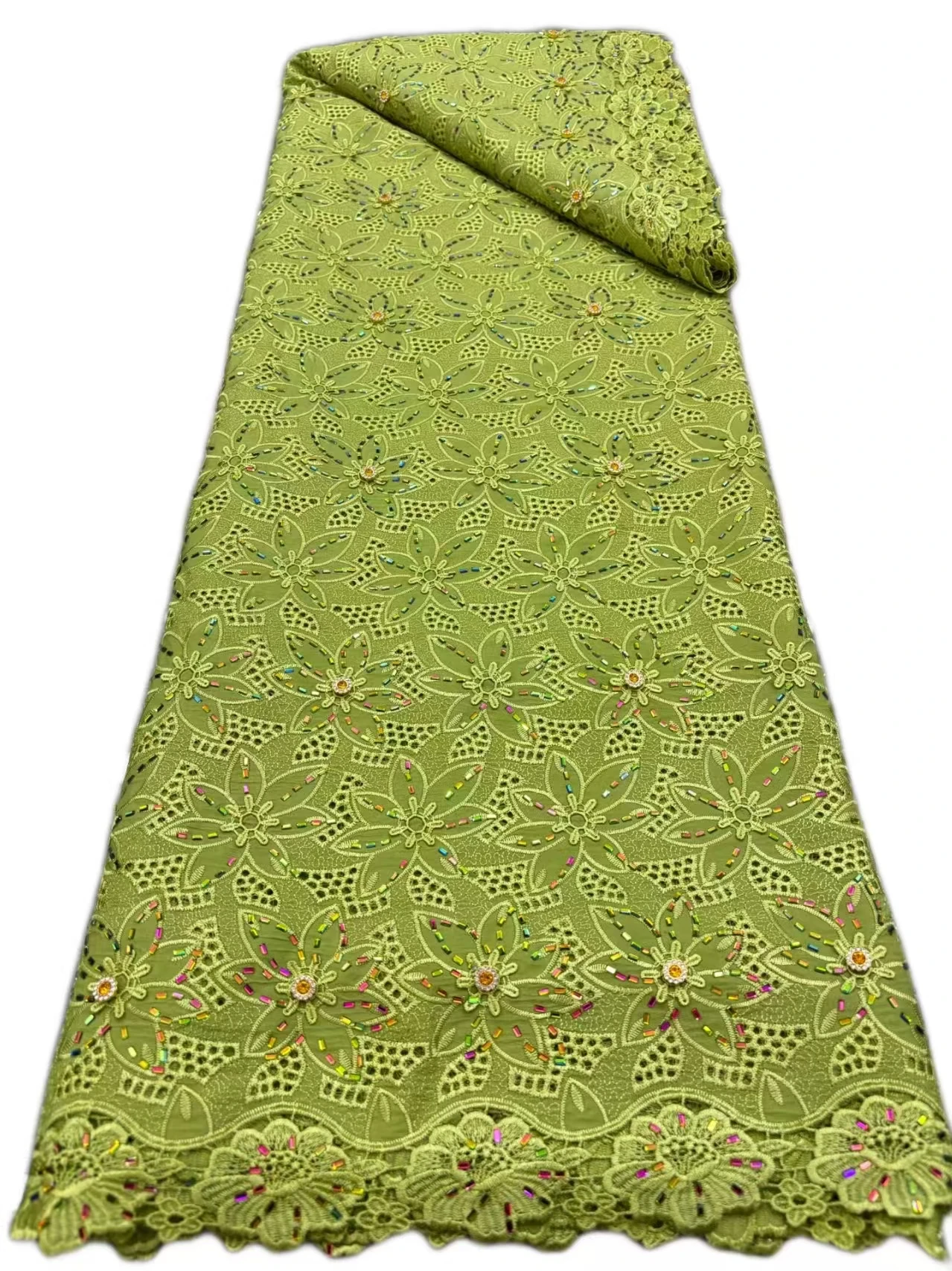 African Chiffon Cotton Cord with Stone Crystal Lace Fabric 2025 High Quality Nigerian Lace Material Fabric for Women Dress