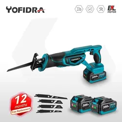 Yofidra 18V Brushless Reciprocating Saw Handsaw Saber Multifunction Saw for Metal Wood Pipe Cutting For Makita battery