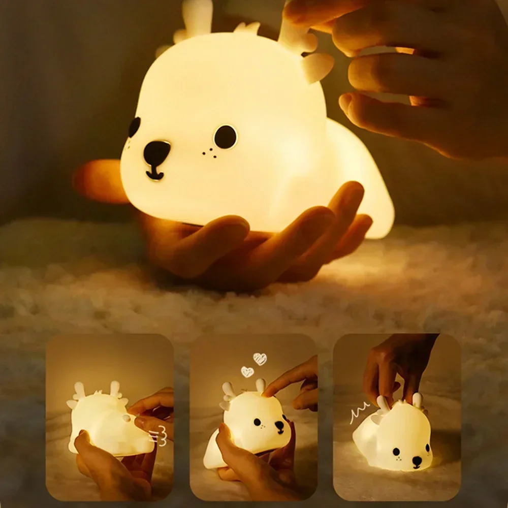 Cartoon Deer Silicone Light LED NightLight, Bedside Decor Rechargeable Color Changeable Atmosphere Lamp For Kids Holiday Gifts