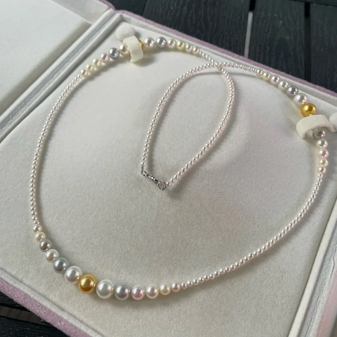 

Ожерелье из натурального морского и пресноводного жемчуга диаметром 2–9 мм, цепочка для свитера рядом с круглыми переливающимися небольшими вкусами, универсальные ювелирные изделия из жемчуга